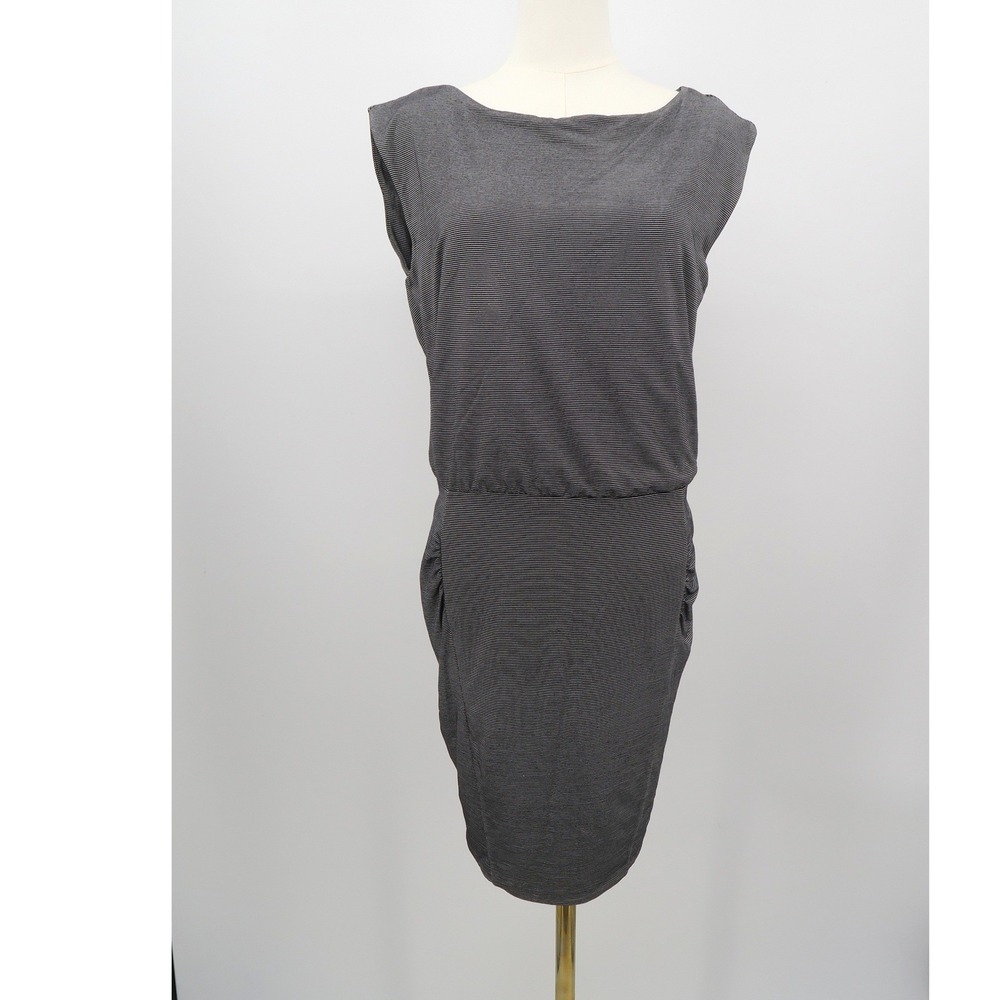 Athleta Womens Black White Striped Blouson Ruched Sheath Dress Small SP